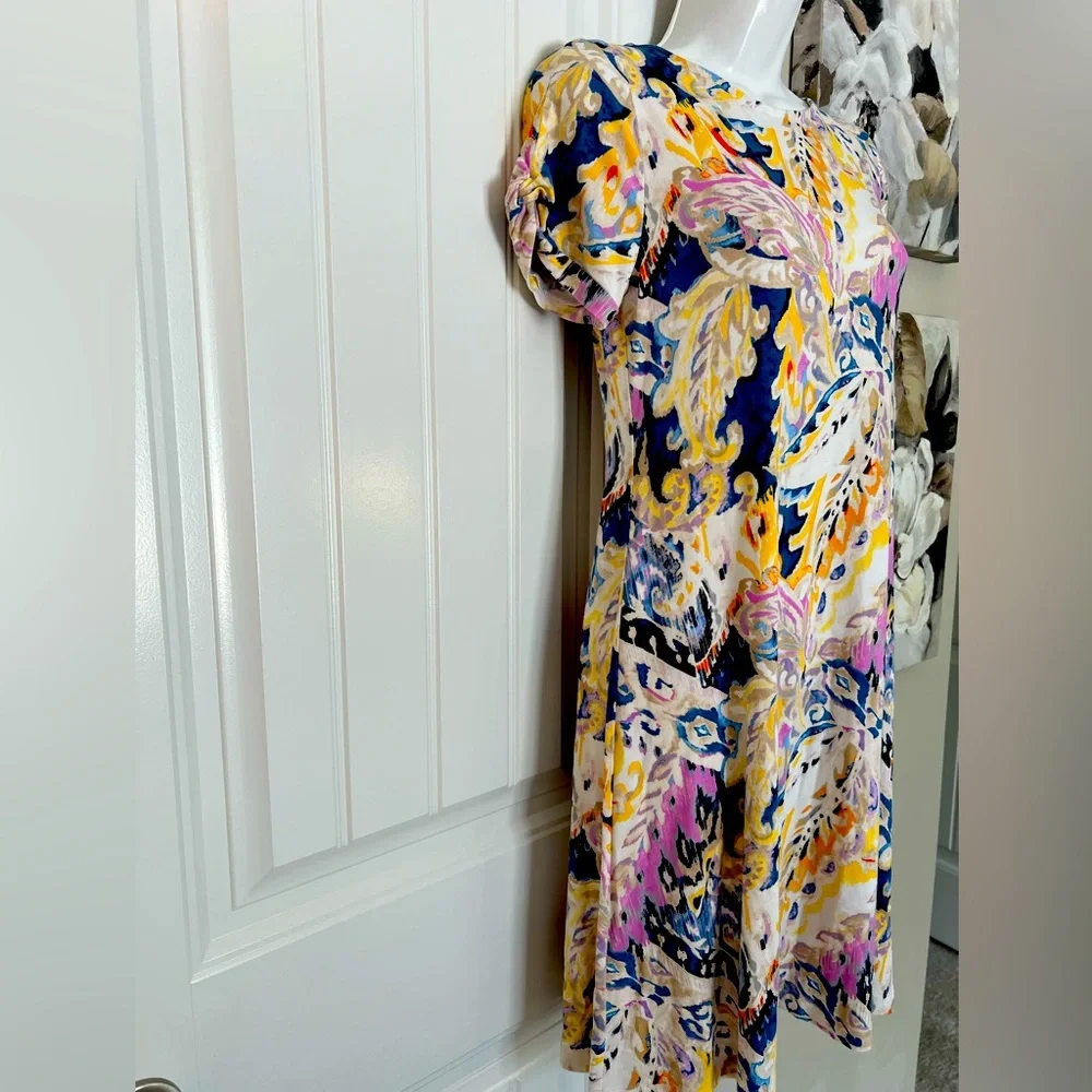 CHICOS FLORAL TWIST SLEEVE STRETCH JERSEY KNIT DRESS SZ 6 - Picture 7 of 10